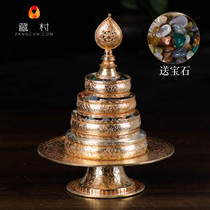 Pure copper Manza pan Nepal gilt silver carved eight auspicious Mandar plate repair tantric practice supplies