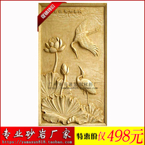 Art sandstone three-dimensional relief Lotus heron newspaper Chunxiao F104 FRP imitation copper background wall sand sculpture decorative stone