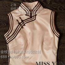 Light powder solid color heavy-weight real silk hollow wave three-piping sleeveless fashion improved slim-slanted short cheongsam