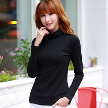 Mi Lei Mi Lei 2017 new autumn clothes Korean version of high collar base shirt slim cotton T-shirt solid color long sleeve womens clothing