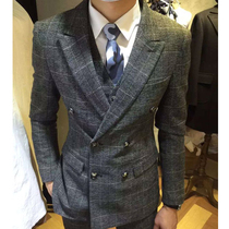South Korea East Gate slim double-breasted mens suit three-piece mens business formal plaid suit suit suit suit