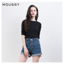MOUSSY new solid color simple slim slim half sleeve sweater T-shirt top female 010BSS80-0510