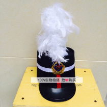 Honor guard hat Snare drum team hat Drum team hat Black high hat White thick feathers