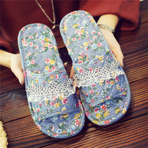 Home cotton slippers thickened soft summer mute couple cute fabric bag head cotton shoes wooden floor non-slip