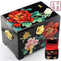Boutique Pingyao push light lacquer jewelry box Wooden wedding red makeup box Wooden with lock bride dressing solid wood