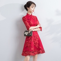 Bridal toast dress Cheongsam red Chinese style Chinese style back door dress Wedding dress female short improved thin