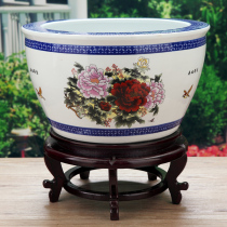 Send the base Jingdezhen ceramic fish tank calligraphy and painting tank tank water tank lotus seed cylinder large small Cuihua Lotus cylinder