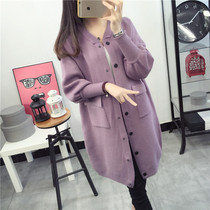 European station 2018 autumn new womens long knitted cardigan lantern sleeve solid color coat womens coat Korea