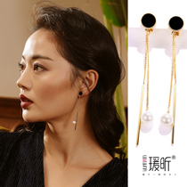 Ear clip female earless painless temperament simple earring imitation pearl long Net red earrings Super fairy 2021 New Tide