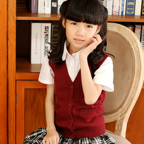 children's korean style v-neck cardigan vest girls' pure cotton sweater vest girls' clothing spring autumn sleeveless knitwear