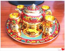 Russian golden elephant tin tea set tea house auspicious elephant enamel color tea set tea pot tea bowl tray metal tea set