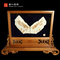 Liaoxi natural paleontological fossils Wolf fin fish fossils Folio animal fossils Rough stone specimens Qishi solid wood screen