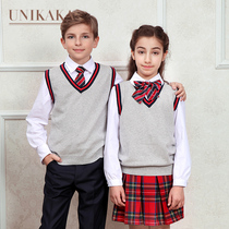 Unikka British primary school uniforms vest set Spring and Autumn class uniforms kindergarten uniforms student class uniforms