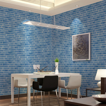 3D thickened blue Mediterranean brick wallpaper white brick culture brick living room dining room TV background wallpaper