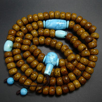 Tibetan dry mill old Star Moon Bodhi bucket beads old Chen seed beads 108 with raw ore turquoise bead men and women bracelet