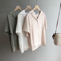 Summer suit collar short-sleeved chiffon shirt womens Korean ins pajamas wind lazy professional loose shirt chic women