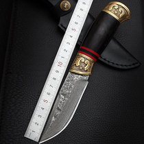 Imported Damascus steel knife handmade outdoor small straight knife collection antique knife field self-defense high hardness saber
