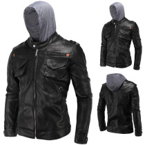 2017 autumn and winter new motorcycle riding leather jacket motorcycle leather jacket slim Hood leather jacket racing suit men