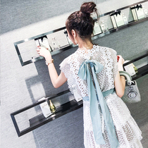 Late evening dress dress womens summer retro temperament Korean fashion slim summer lace net red two-piece set