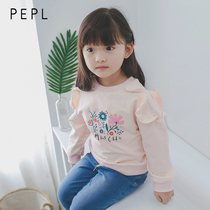 PEPL Children Baby childrens clothing 2021 autumn new girl long sleeve base shirt baby print wave sleeve sweater