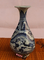 Jingdezhen blue and white porcelain hand-painted green dragon vase warehouse old porcelain old porcelain antique ceramics collection of antique antiques