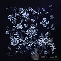 Guizhou Miao batik crafts tea table cloth batik small square tablecloth under flowers and fruit branches 90 * 90cm