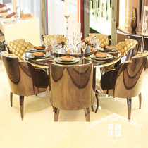Customized one table six-chair post-modern dining table and Villa restaurant model room Ebony overall furniture s055