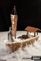 Featured personality Zhuge Liang grass boat borrowed arrow dry ice music theme creative hotel special dishes artistic conception dish tableware plate