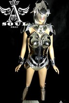 Bar Nightfield Stage Performance Clothing Silver Mirror Bra Mechanical Clothing Fluorescent Crystal Show Suit Woman