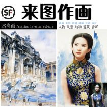 Generation painting Watercolor painting Custom Gongbi character gouache landscape oil painting Handmade self-portrait photo Hand-painted living room hanging painting