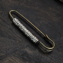 Vintage national style original Miao silver warp tube bronze brooch pin sweater literary classical accessories