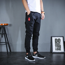 Hong Kong fashion brand pants New cloth pants Boys drawstring pants Tooling casual pants Slim pants Small pants