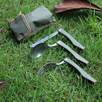 Outdoor camping rubber handle tableware three-piece set of knife and fork spoon cloth packaging outdoor portable travel folding environmentally friendly stainless steel