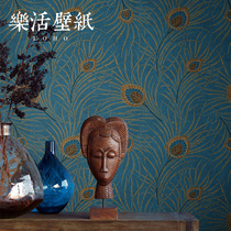 Nordic style non-woven blue peacock feather wallpaper light luxury bedroom living room hotel TV background wall wallpaper