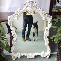 European style PU frame three-dimensional carving retro barber shop mirror Beauty salon mirror White barber mirror Gold