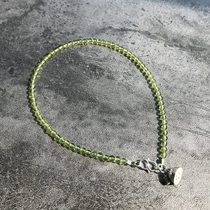 Original Design National style handmade retro natural wealth Crystal olivine anklet female sterling silver small lotus