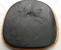 She inkstone --- Shizhou inkstone teacher listening wind (Wu Huafeng) work Jinxing pit waterfall fishing inkstone