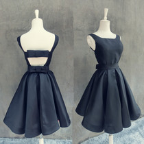 Birthday Black double shoulder sexy dew back satin dress party performance Chair Princess Fluffy Skirt Short bridesmaid