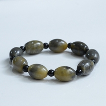 8# Xinjiang natural Gobi jade color gold silk jade bracelet bucket bead bracelet color jade bracelet Crow skin