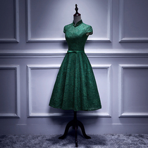 Little man evening dress Cheongsam 2021 new green high-end can usually wear banquet Chinese bridesmaid dress skirt woman