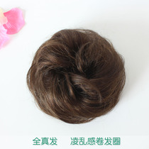 Rose full real hair roll hair bag meatball head Home hair bag Bud head messy sense of real hair circle plate bun