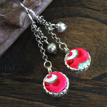 Tassel earrings long female Yunnan exaggerated retro crystal earrings ethnic temperament Miao earring wave