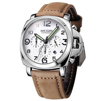 MEGIR MEGIR Calendar Fake Three Eyes Large Digital Simple Waterproof Quartz Belt Watch 3406 Silver Shell