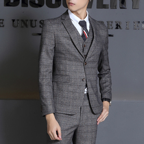 Korean version of the British single-breasted suit suit mens business professional dress fashion slim suit three-piece men