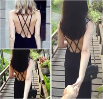 Seaside Beach Resort Sexy Backless Modal Stretch Sexy Cross Sexy Long Dress Casual