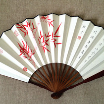 Huai sleeve Hall folding fan bamboo red bamboo red bamboo painting good luck bamboo gift handwritten hand-painted gift fan personality customization