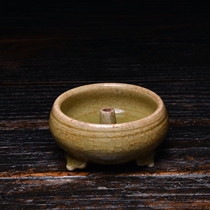 (Yellow glaze Qin furnace)Ming Dynasty agarwood sandalwood incense ceramic three-legged small incense burner collection