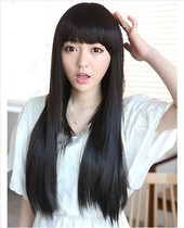 Medium-length straight hair fluffy Japanese and Korean face shape realistic Qi bangs female hair cute temperament female wig