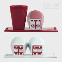 Wedding gift Cup custom double happy Cup girlfriends Dowry wedding Jingdezhen ceramic creative handmade Chinese