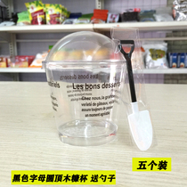 Tiramisu cup pudding cup wood chaff cup food grade plastic cake cup with lid 5 packed with spoon